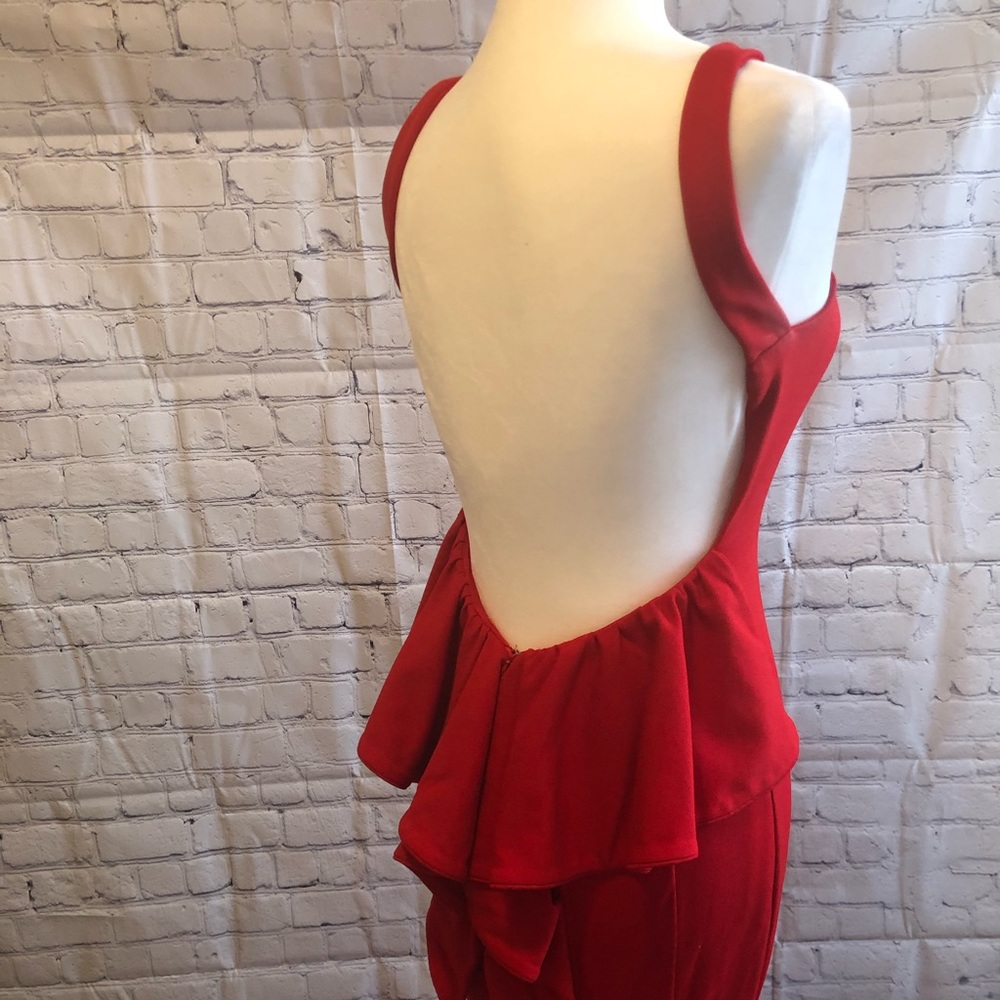 Xscape Red Backless Formal Gown with Ruffled Back - Picture 6 of 7
